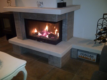 Inbouw liftdeurhaard Fire Mars en schouw Idro Travertino Dark-Lagos